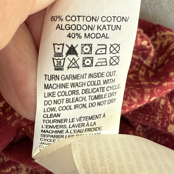 Lucky Brand Top Womens Small Red V-Neck Long Sleeve Boho Tunic Blouse Tassel - Picture 7 of 8